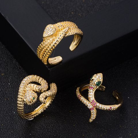 Mode Cuivre Plaqué Or Micro-set Zircon Hip-hop Serpent Ouvert Bague Femme