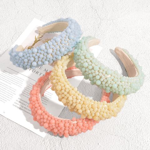 New Pearl Bead Jelly Color Fashion Baroque Thickened Sponge Wide-brimmed Hairband