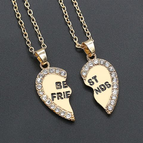 Fashion Heart English Letters Best Friends Pendant Copper Inlaid Zircon Necklace