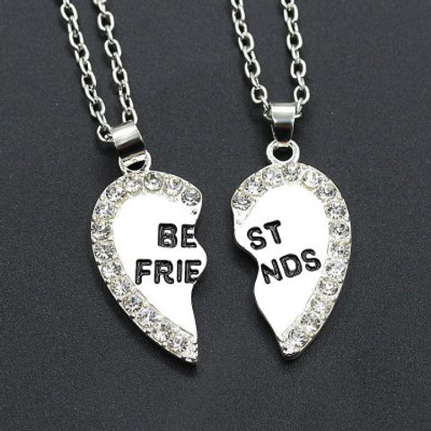 Fashion Heart English Letters Best Friends Pendant Copper Inlaid Zircon Necklace