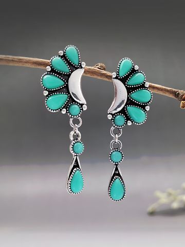New Half-moon And Water Drop Turquoise Retro Exaggerated Earrings