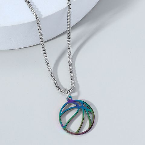 Stainless Steel Smooth Hollow Basketball Pendant Fashion Simple Titanium Steel Necklace