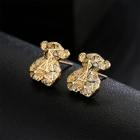 Fashion Copper Micro-inlaid Zircon Plated 18k Gold Animal Bear Earrings Wholesale