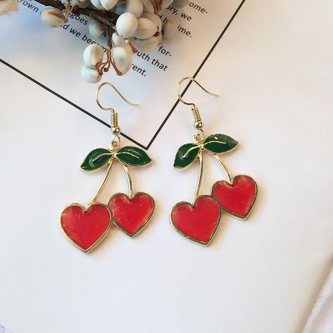 1 Pair Sweet Cherry Heart Shape Alloy Enamel Women's Earrings