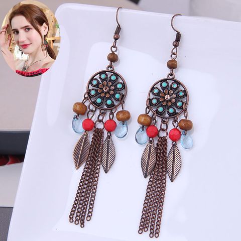 Fashion Bohemian Ethnic Style Leaves Tassel Alloy  Earrings