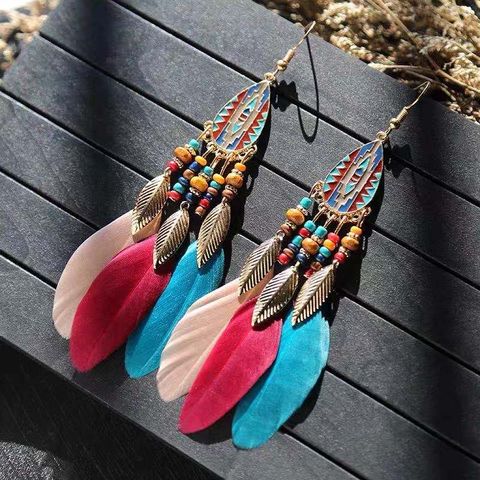 Retro Court Ethnic Style Bohemian Water Drop Alloy Feather Earrings