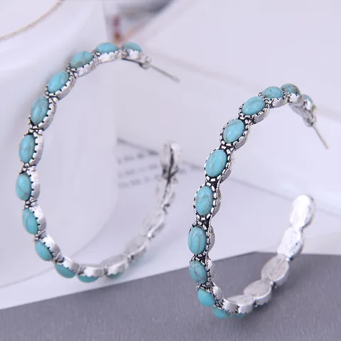 Fashion Metal Simple Inlaid Turquoise Exaggerated Alloy Earrings