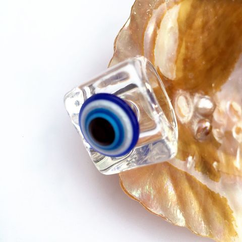 Retro Devil's Eye Blue Eye Glitter Square Wide-faced Resin Ring
