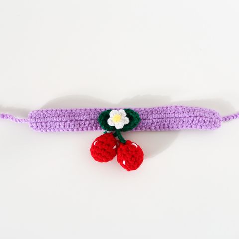 Handmade Crochet Knitting Wool Flower Cat Dog Adjustable Cherry Collar Scarf