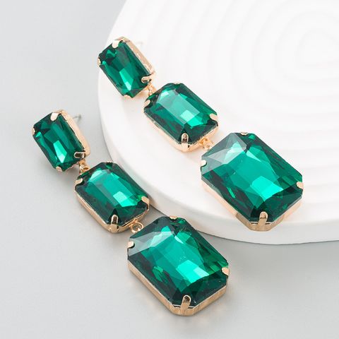 Fashion Gradient Color Square Glass Diamond Alloy Earrings