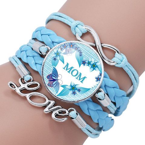 Mother Letter Time Gem Multi-layer Braided Leather Alloy Bracelet Wholesale