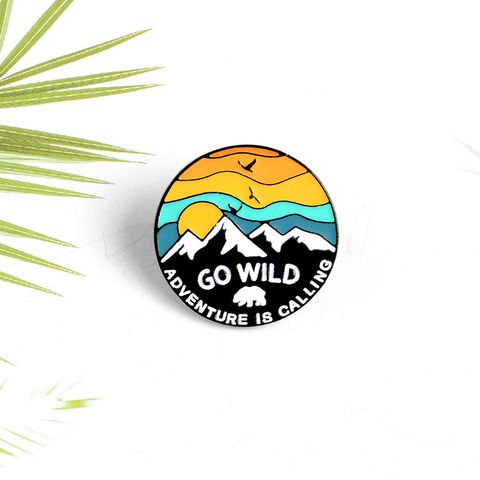 Cartoon Creative Enamel Badge Sunset Mountain Alloy Brooch