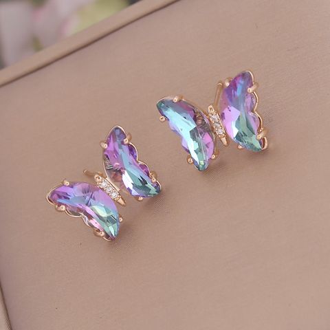 Fashion Multicolor Gradient Butterfly Alloy Diamond Stud Earrings