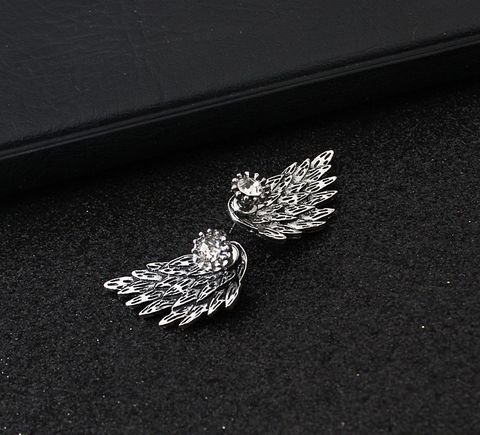 Retro Stereo Angel Wing Feather Diamond Alloy Stud Earrings