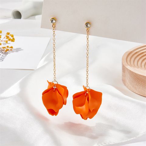 Sweet Leaf Alloy Stoving Varnish Inlay Rhinestones Women's Drop Earrings