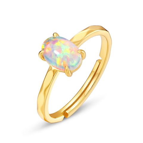Synthetic Opal Simple 925 Silver Gold-plated Female Geometric 10k Gold Ring