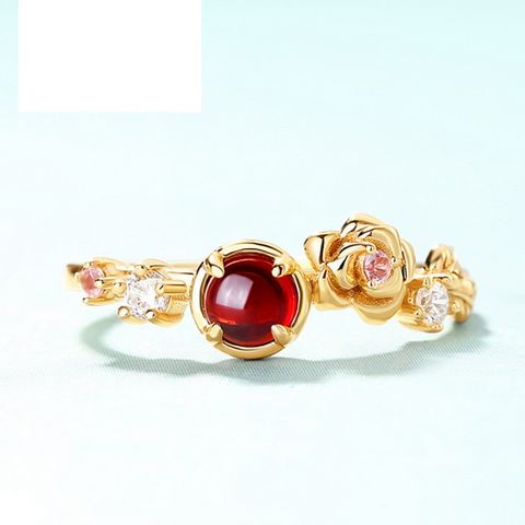 Jewelry 925 Sterling Silver Wholesale Gemstone Ladies Red 9k Gold Garnet Micro Setting Ring