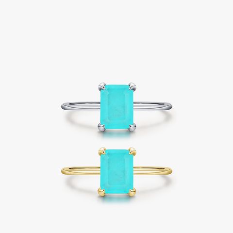 Fashion S925 Sterling Silver Classic Four-claw Imitation Tourmaline Ring Female
