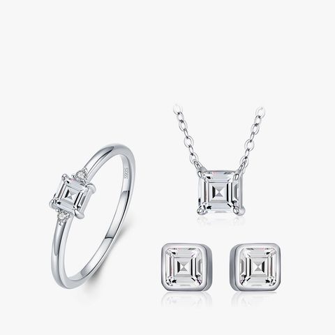 Fashion S925 Sterling Silver Diamond Necklace Earrings Ring