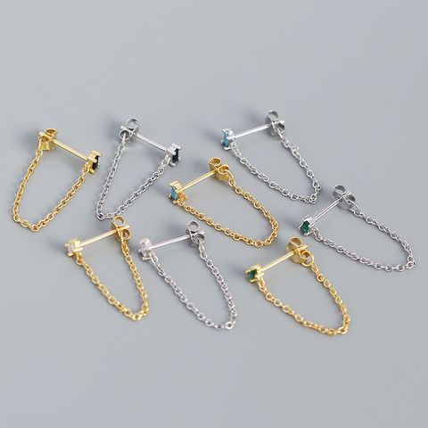 Fashion Stacked Tassel S925 Silver Zircon Chain Earrings Female