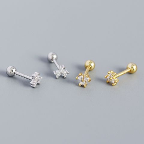 S925 Silver Flower Diamond Mini Screw Ear Bone Stud Sweet Earrings