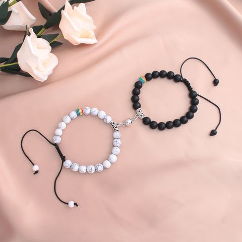 New Zircon Crown Hand-woven Beads Magnetic Clasp Couple Bracelet Set