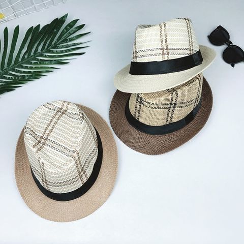 Sombrero De Paja A Cuadros De Moda Sombrero De Playa Para El Sol Protector Solar Sombrero De Jazz