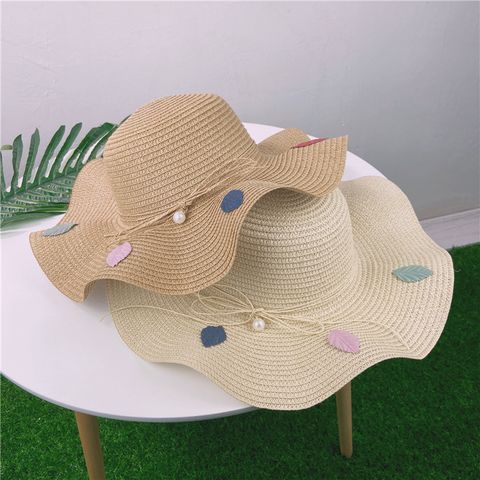 Sombrero De Paja Con Lazo De Perlas A La Moda, Sombrero De Playa Para Viajes De Verano