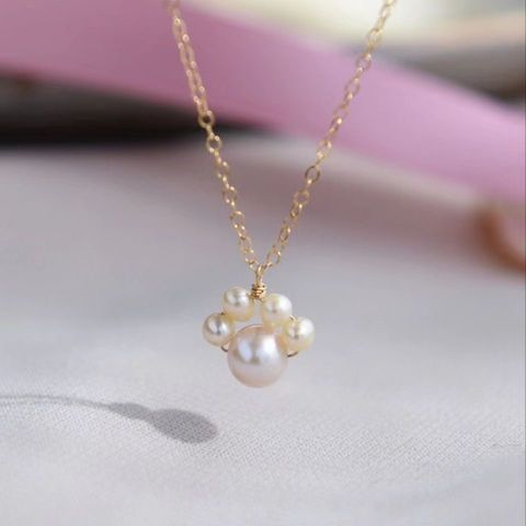 Cartoon Kitten Claw Imitation Pearl Wire Pendant Necklace Ladies Simple Animal Shape Alloy