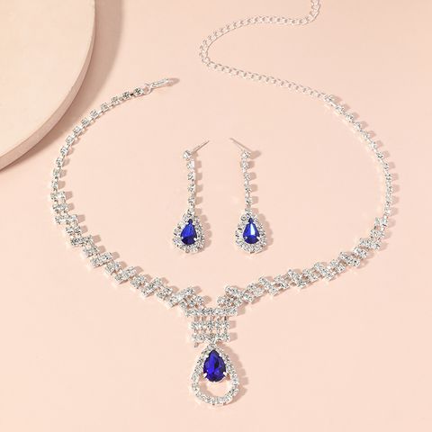Fashion Water Drop Pendant Jewelry Simple Alloy Necklace Earrings Set