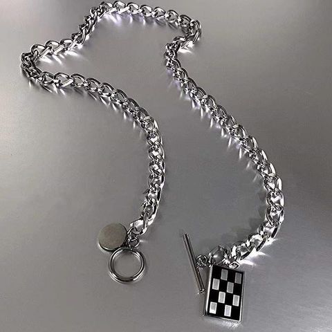 Square Black And White Checkerboard Pendant Alloy Necklace Fashion