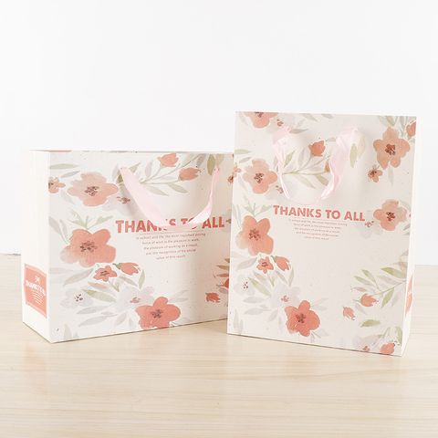 Bolsa De Regalo Rosa Con Flores De Colores Coreanas Bolsa De Papel Para La Compra De Ropa Bolsa De Embalaje Para Regalo Impresa