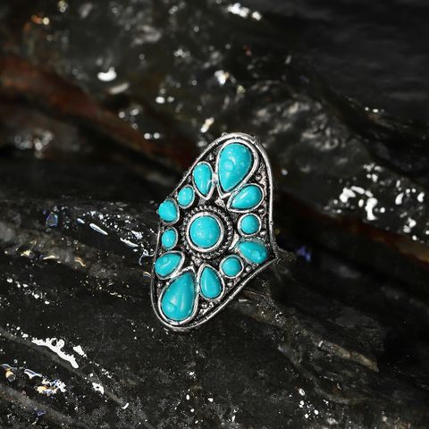 Fashion Retro Turquoise Mixed Color Gemstone Exaggerated Ring