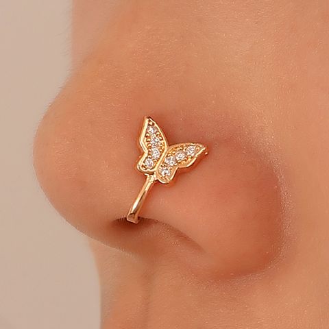 Fashion Butterfly Copper Inlaid Zircon U-shaped False Nose Ring Piercing Jewelry