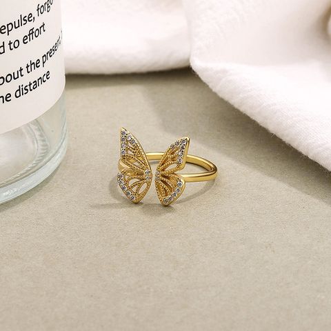 Simple S925 Sterling Silver Hollow Butterfly Adjustable Open Ring Female