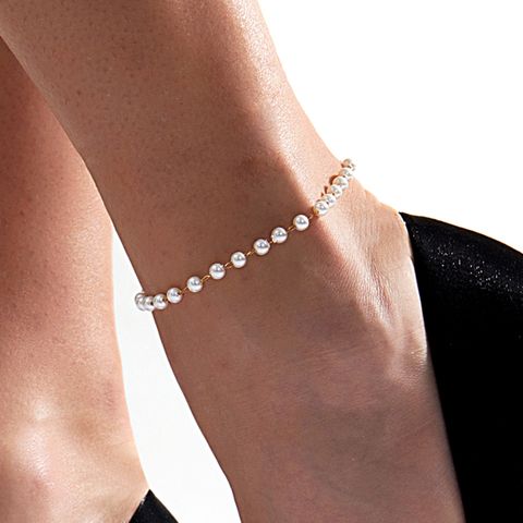 Chinoiserie Circle Imitation Pearl Women's Anklet