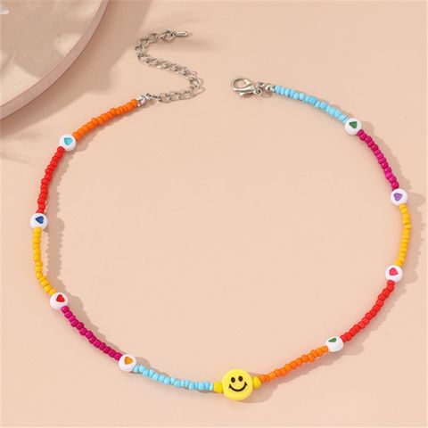 Retro Fashion Handwoven Smiley Beads Colorful Necklace