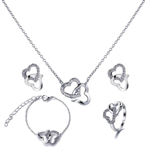 New Knot Heart-shaped Jewelry Set Inlaid Rhinestone Necklace Stud Bracelet Four-piece Set