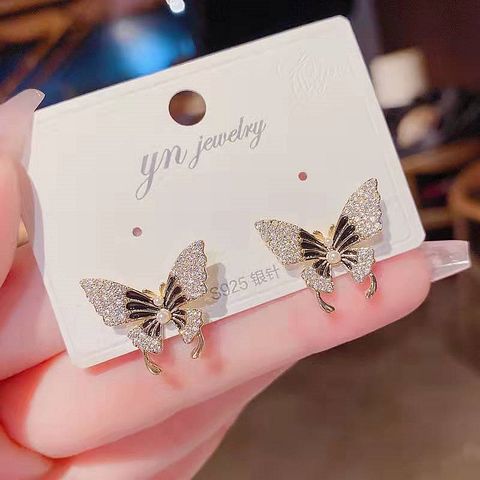 Fashion Alloy Micro-inlaid Zircon Butterfly Stud Earrings Wholesale