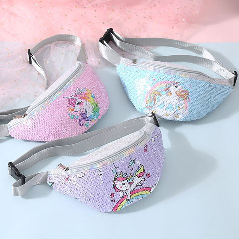 Cute Unicorn Print Sequin Cartoon Children's Shoulder Waist Bag 28*14.5cm