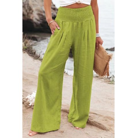 Casual Vacation Solid Color Full Length Pocket Casual Pants Wide Leg Pants