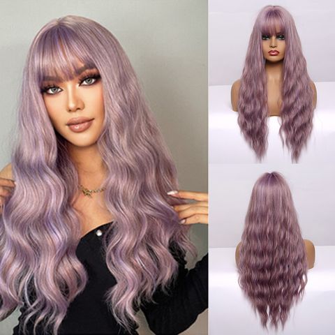 Fashion Long Thin Rattan Color Water Ripple Head Cover High Temperature Wigs