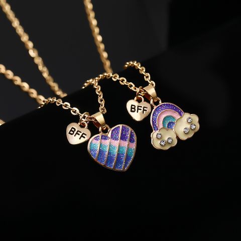 New Children's Cartoon Color Heart Rainbow Enamel Pendant Necklace