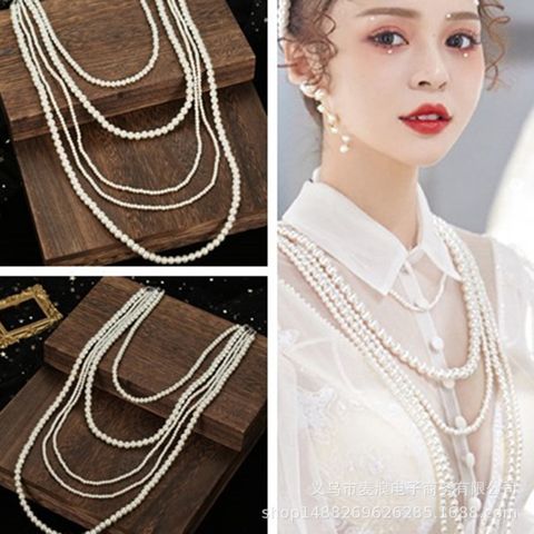 Retro Multi-layered Pearl Necklace Bridal Wedding Jewelry