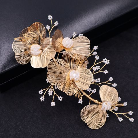 Bridal Gold Flower Head Earring Knot Wedding Dress Hair Accessories