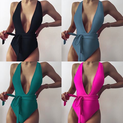 Solid Color One Piece Swimwear