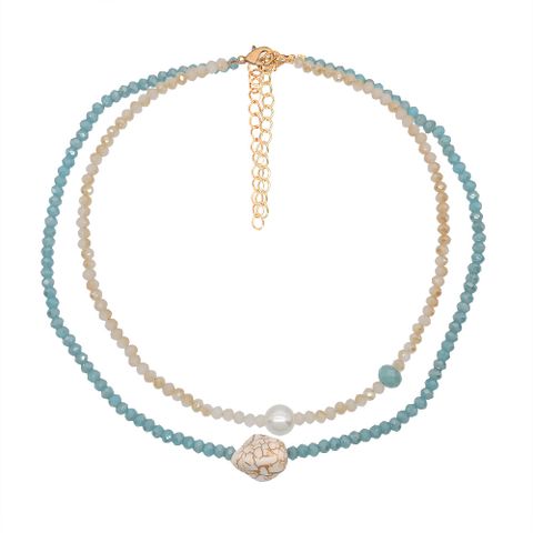 Fashion Double Layered Wearing Crystal Turquoise Pearl Clavicle Chain