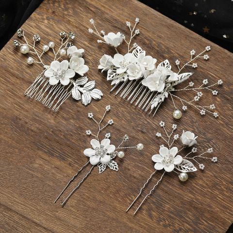 Bride's Light Blue Pink White Flower Hair Comb Wedding Accessories
