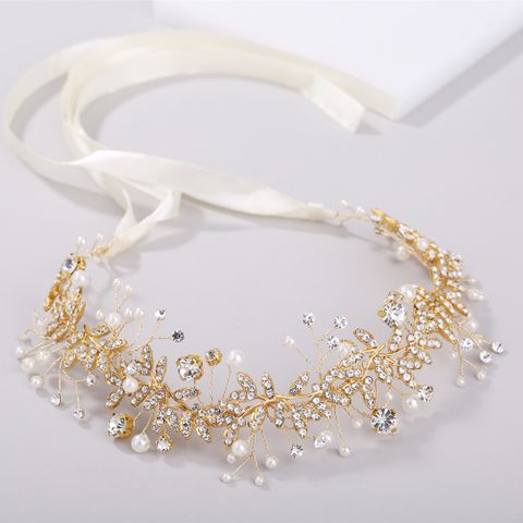 Bridal Leaf Alloy Diamond Pearl Wedding Headband