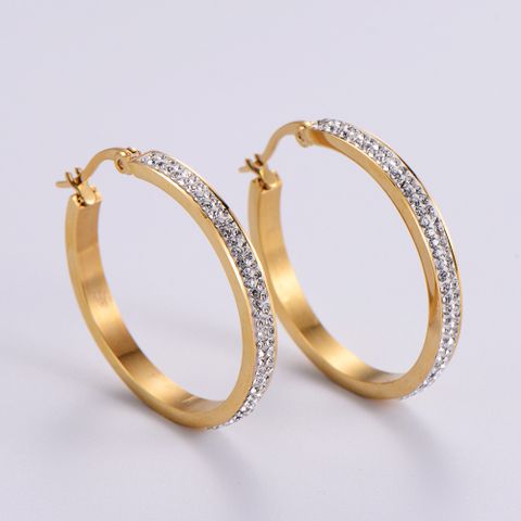 Elegant Heart Plating Stainless Steel Artificial Rhinestones 18K Gold Plated Earrings